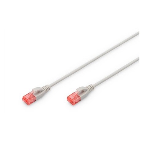 Digitus | Patch cord | CAT 6 U-UTP Slim patch cord | 2 m | Grey | Modular RJ45 (8/8) plug | Transparent red coloured connector